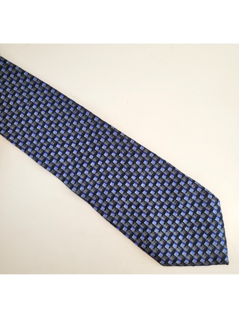 Ermenegildo Zegna Men's Silk Tie 3.75" Blue Black Gray Geometric Made Italy